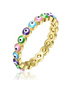 Rachel Glauber Young Adults/Teens 14k Yellow Gold Plated Colorful Enamel Evil Eye Stacking Ring