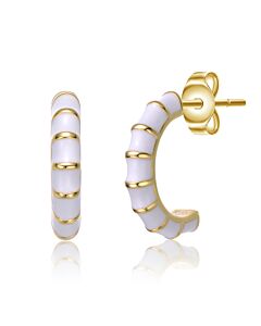 Rachel Glauber Young Adults/Teens 14k Yellow Gold Plated Enamel Seashell Half C-Hoop Earrings