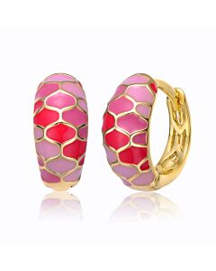 Rachel Glauber Young Adults/Teens 14k Yellow Gold Plated Pink Sunset Stained Glass Snake Scale Hoop Earrings