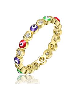 Rachel Glauber Young Adults/Teens 14k Yellow Gold Plated with Cubic Zirconia Colorful Enamel Evil Stacking Ring