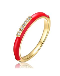 Rachel Glauber Young Adults/Teens 14k Yellow Gold Plated with Cubic Zirconia Red Enamel Slim Stacking Band Ring