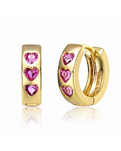 Rachel Glauber Young Adults/Teens 14k Yellow Gold Plated with Heart Amethyst Cubic Zirconia Triple Stone Round Hoop Earrings