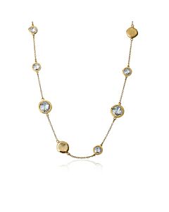 Riccova Arctic Mist 14K Gold Plated Brushed Circle Nuggets & Clear Cubic Zirconia's On 36" Chain Necklace