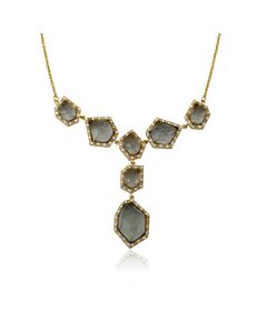 Riccova City Lights 14K Gold Plated Cubic Zirconia & Faceted Black Glass Dangle Center Chain Necklace/ Brass