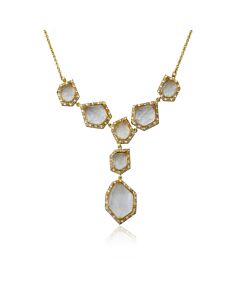 Riccova City Lights 14K Gold Plated Cubic Zirconia & Faceted Glass Dangle Center Chain Necklace/ Brass