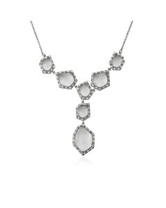 Riccova City Lights Rhodium Plated Cubic Zirconia & Faceted Glass Dangle Center Chain Necklace/ Brass