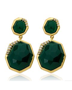 Riccova City Lights Satin 14K Gold Plated Cubic Zirconia Accented Double Faceted Precious Green Agate Stones Earring