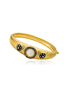 Riccova Cosmopolitan Gold Tone/ Blk Rhodium Crystal W/ Flower Accent Hinged Bangle Bracelet Goldtone Size: Medium