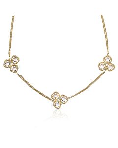 Riccova Sliced Glass 14k Gold Plated Cz Around Clear Sliced Glass Cluster Station Double Strand Chain Necklace/ Brass 36"
