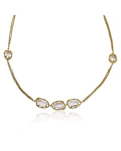 Riccova Sliced Glass 14k Gold Plated Cz Around Clear Sliced Glass Station Double Strand Chain Necklace/ Brass 36"