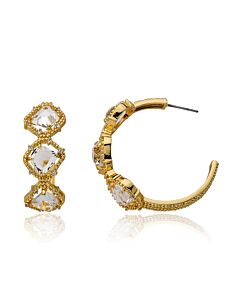 Riccova Sliced Glass 14k Gold Plated Studded Hoop Earring Accented With Triple CZ