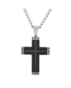Robert Alton 1 / 4Ctw Black Diamond Stainless Steel With Black Finish Cross Pendant