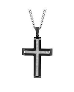 Robert Alton 1/5CTW Diamond Stainless Steel Black & White Cross Pendant