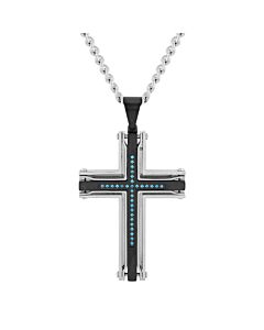 Robert Alton 1/6CTW Blue Diamond Stainless Steel with Black & White Finish Cross Pendant
