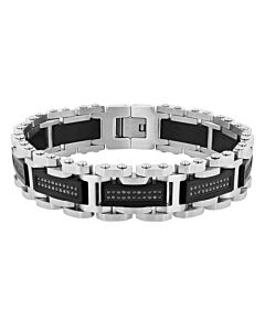 Robert Alton 1CTW Black Diamond Stainless Steel with Two-Tone Black and White Finish Men's Link Bracelet