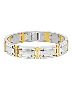 Robert Alton 3/8CTW Diamond Stainless Steel With Yellow Finish Men's Link Bracelet