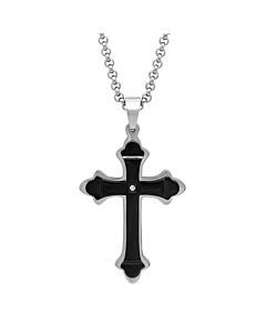 Robert Alton Diamond Accent Stainless Steel with Black & White Finish Stacked Cross Pendant