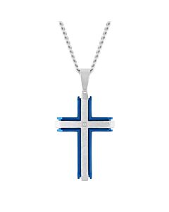 Robert Alton Diamond Accent Stainless Steel with Blue Finish Cross Pendant