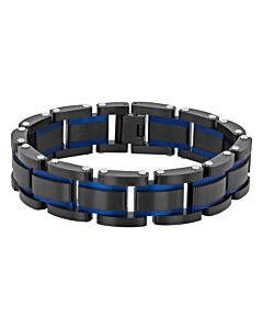 Robert Alton Stainless Steel Black & Blue Textured Men’s Link Bracelet