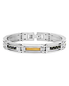 Robert Alton Stainless Steel with Yellow Finish Carbon Fiber & Cable Men’s Bracelet