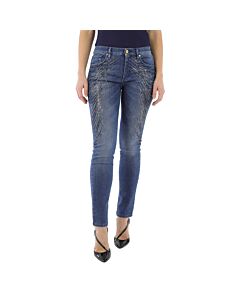 Roberto Cavalli Ladies Crystal Embellished Skinny Cotton Denim Jeans