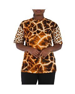 Roberto Cavalli Ladies Giraffe Chine And Leopard Printed Cotton T-shirt