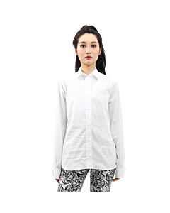 Roberto Cavalli Ladies Optic White Snake Embroidery Cotton Poplin Long Sleeve Shirt