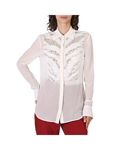 Roberto Cavalli Ladies White Cocco Zebra Silk Georgette Shirt, Brand Size 40 (US Size 6)