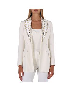 Roberto Cavalli Ladies White / Gold Mirror Snake Double Breasted Jacket