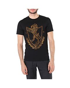 Roberto Cavalli Men's Black Crystal Embellished Crest Slim Fit T-shirt