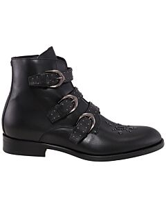 Roberto Cavalli Men's Black Leather Buckled Ankle Boots, Brand Size 39 ( US Size 6 )