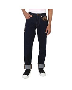 Roberto Cavalli Men's Blue Printed Slim-fit Jeans