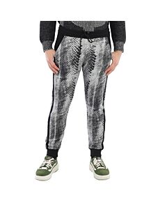 Roberto Cavalli Men's Grey Python-print Cotton Sweatpants