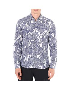 Roberto Cavalli Men's Iris Print Viscose Shirt, Brand Size 48 (US Size 38)