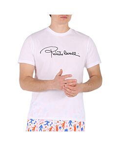 Roberto Cavalli Men's Optic White Logo Print Cotton T-shirt