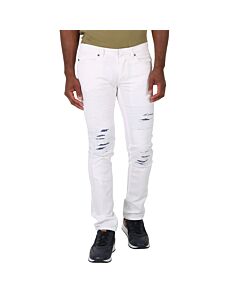 Roberto Cavalli Men's White Vintage Effect Jeans, Waist Size 33"