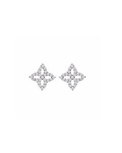 Roberto Coin 18K White Gold Small Princess Flower Diamond Stud Earrings Designer Sku 8882348AWERX