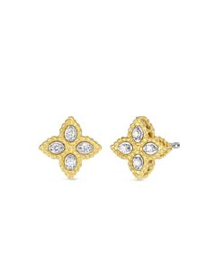 Roberto Coin 18K Yellow Gold Small Princess Flower Diamond Stud Earrings - 7771383AJERX