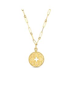 Roberto Coin 18K Yellow Gold Venetian Princess Satin Medallion With Flower Cutout and Diamond Accent