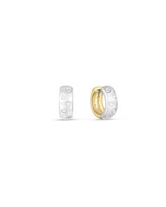 Roberto Coin 18K Yellow / White Designer Gold Satin Finish Diamond Reversible Hoop Earrings - 001831Ajersb