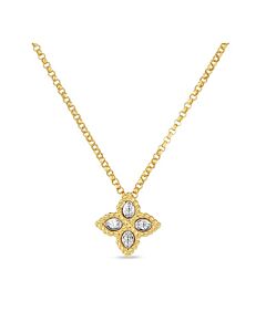 Roberto Coin Princess Flower Small Yellow Gold Diamond Necklace