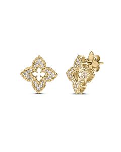 Roberto Coin Venetian Princess Small Flower Stud Earrings with Pave Diamonds in 18K Yellow Gold - 8883383AYERX