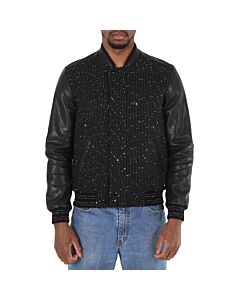 Saint Laurent Black Glitter Detail Leather Jacket