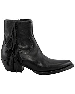 Saint Laurent Black Leather Fringed Ankle Boots
