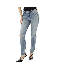 Saint Laurent High Rise Ripped Knee Jeans