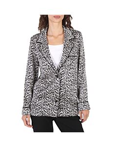 Saint Laurent Ladies Black Leopard-pattern Silk Blazer