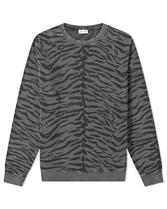 Saint Laurent Men's Black Zebra Print Crew Sweatshirt
