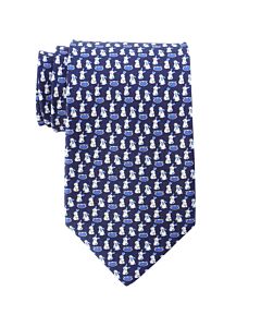 Salvatore Ferragamo Blue Bunny Print Silk Twill Tie