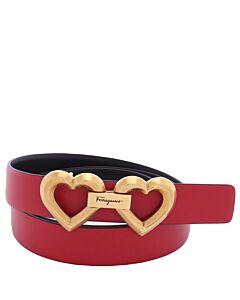 Salvatore Ferragamo Ladies Red Leather Heart Buckle Adjustable Belt