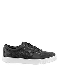 Salvatore Ferragamo Men's Scuby Black Croco Leather Low-top Sneakers